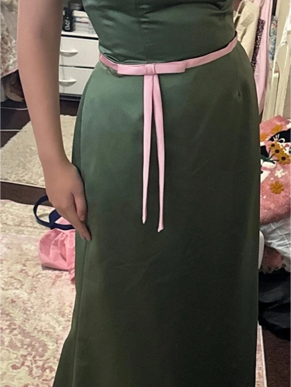 Alfred Angelo Strapless Maxi Dress in Green & Pink Like New